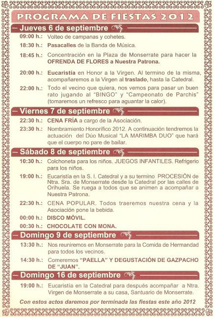 programa fiestas virgen monserrate 2012